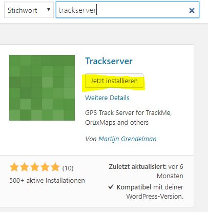 Das Trackserver Plugin in WordPress