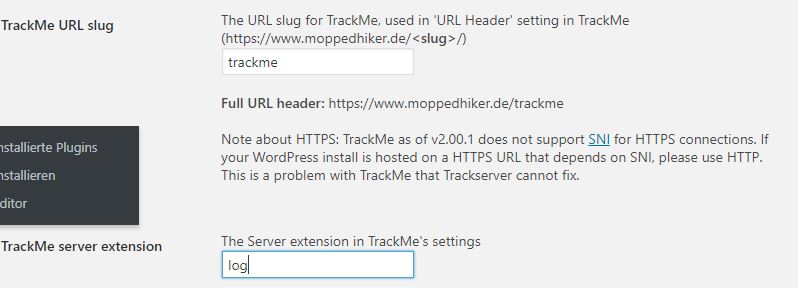 TrackMe in Trackserver einrichten